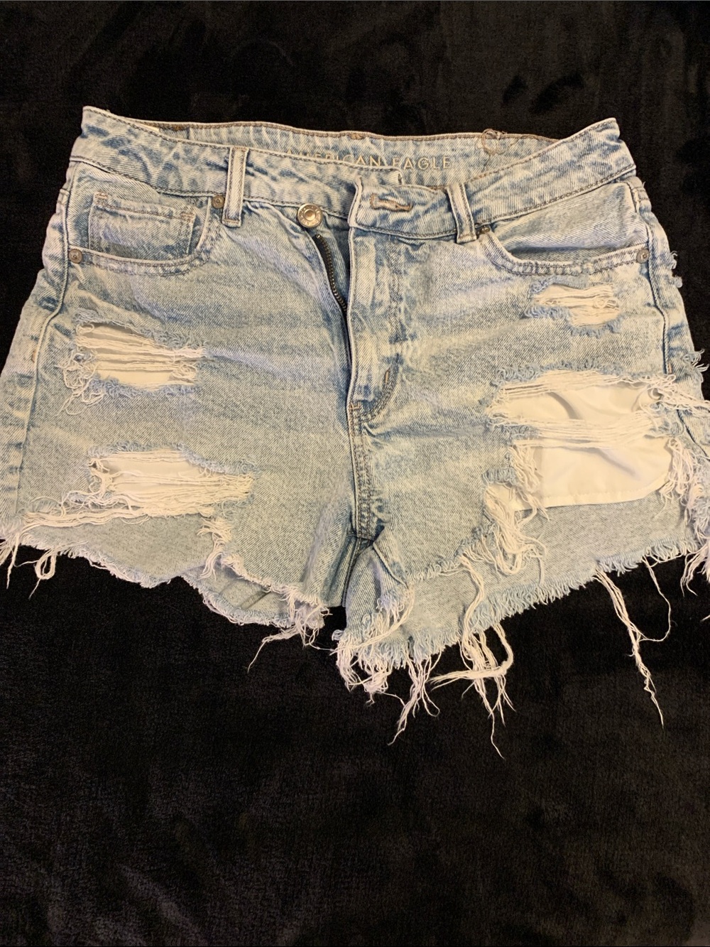 American Eagle Outfitters Light Wash Ripped Denim Shorts - Pale Blue